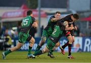 15 February 2014; Carl Bezuidenhout, Edinburgh, is tackled by Mick Kearney, left, and Jason Harris-Wright, Connacht. Celtic League 2013/14, Round 14, Connacht v Edinburgh, Sportsground, Galway. Picture credit: Ramsey Cardy / SPORTSFILE