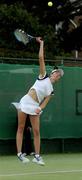 2 July 2005; Yvonne Doyle serves to Anne Marie Hogan during her 6-3, 6-4 victory in the Final of the Ladies Final of the SPAR Irish National Tennis Championships. Donnybrook Lawn Tennis Club, Donnybrook, Dublin. Picture credit; Ray McManus / SPORTSFILE