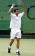 2 July 2005; Conor Niland celebrates his 6-2, 6-0 victory over Dara McLoughlin in the Mens Final of the SPAR Irish National Tennis Championships. Donnybrook Lawn Tennis Club, Donnybrook, Dublin. Picture credit; Ray McManus / SPORTSFILE