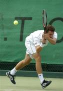 2 July 2005; Conor Niland returns service to Dara McLoughlin during his 6-2, 6-0 victory in the Mens Final of the SPAR Irish National Tennis Championships. Donnybrook Lawn Tennis Club, Donnybrook, Dublin. Picture credit; Ray McManus / SPORTSFILE