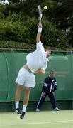 2 July 2005; Conor Niland serves to Dara McLoughlin during his 6-2, 6-0 victory in the Mens Final of the SPAR Irish National Tennis Championships. Donnybrook Lawn Tennis Club, Donnybrook, Dublin. Picture credit; Ray McManus / SPORTSFILE