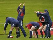 7 July 2005; British and Irish Lions lock Donnacha O'Callaghan, second from left, warms up with team-mates during squad training. British and Irish Lions squad training, Takapuna rugby club, North Shore, Auckland, New Zealand. Picture credit; Brendan Moran / SPORTSFILE