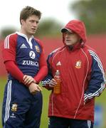 7 July 2005; British and Irish Lions out-half Ronan O'Gara in conversation with assistant coach Eddie O'Sullivan during squad training. British and Irish Lions squad training, Takapuna rugby club, North Shore, Auckland, New Zealand. Picture credit; Brendan Moran / SPORTSFILE
