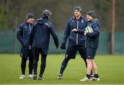 18 February 2014; Ireland head coach Joe Schmidt, right, with assistant coaches, from left, Richie Murphy, Les Kiss and John Plumtree during squad training ahead of their RBS Six Nations Rugby Championship match against England on Saturday. Ireland Rugby Squad Training, Carton House, Maynooth, Co. Kildare. Picture credit: Brendan Moran / SPORTSFILE