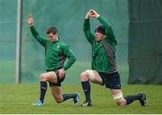18 February 2014; Ireland's Jonathan Sexton, left, and Paul O'Connell during squad training ahead of their RBS Six Nations Rugby Championship match against England on Saturday. Ireland Rugby Squad Training, Carton House, Maynooth, Co. Kildare. Picture credit: Brendan Moran / SPORTSFILE