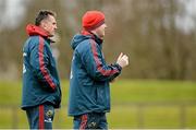 19 February 2014; Munster forwards coach Anthony Foley, right, and head coach Rob Penney during squad training ahead of their Celtic League 2013/14, Round 15, match against Ospreys on Sunday. Munster Rugby Squad Training, University of Limerick, Limerick. Picture credit: Diarmuid Greene / SPORTSFILE