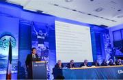 21 February 2014; GAA Director of Finance Tom Ryan addresses delegates during the GAA Annual Congress 2014. Croke Park, Dublin.  Picture credit: Ray McManus / SPORTSFILE