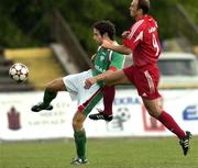 14 July 2005; Alan Bennett, Cork City, in action against Povilas Luksys, FK Ekranas. UEFA Cup, First Qualifying Round, First Leg, FK Ekranas v Cork City, Aukstaitija, Panevezys, Lithuania. Picture credit; Brian Lawless / SPORTSFILE