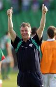 14 July 2005; Cork City manager Damien Richardson salutes the fans after victory over FK Ekranas. UEFA Cup, First Qualifying Round, First Leg, FK Ekranas v Cork City, Aukstaitija, Panevezys, Lithuania. Picture credit; Brian Lawless / SPORTSFILE