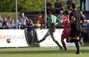 14 July 2005; George O'Callaghan, Cork City, shoots to score his sides second goal. UEFA Cup, First Qualifying Round, First Leg, FK Ekranas v Cork City, Aukstaitija, Panevezys, Lithuania. Picture credit; Brian Lawless / SPORTSFILE