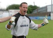 17 July 2005; Vetern Cork City goalkeeper Phil Harrinton,  celebrates at the end of the game after victory over Drogheda United.  eircom League, Premier Division, Drogheda United v Cork City, United Park, Drogheda, Co. Louth. Picture credit; David Maher / SPORTSFILE