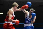 22 February 2014; David Oliver Joyce, right, St. Michaels Boxing Club, exchanges punches with Joe Fitzpatrick, Immaculata Boxing Club, during their 60kg bout. National Senior Boxing Championships, First Round, National Stadium, Dublin. Picture credit: Barry Cregg / SPORTSFILE