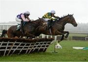 23 February 2014; Shield, right, with Tony McCoy up, who finished second, jumps the last ahead of eventual winner Katie T, with Adrian Heskin up, during The Paddy Power Cash Card Maiden Hurdle. Naas Racecourse, Naas, Co. Kildare. Picture credit: Barry Cregg / SPORTSFILE