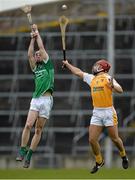 23 February 2014; Thomas O'Brien, Limerick, in action against Ciaran Johnston, Antrim. Allianz Hurling League Division 1B Round 2, Limerick v Antrim, Gaelic Grounds, Limerick. Picture credit: Diarmuid Greene / SPORTSFILE