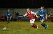 24 February 2014; Christy Fagan, St Patrick's Athletic, in action against Mark Stafford, Ballinamallard United. Setanta Sports Cup, Quarter-Final, 1st leg, Ballinamallard United v St Patrick's Athletic, Ferney Park, Ballinamallard, Co. Fermanagh. Picture credit: Oliver McVeigh / SPORTSFILE