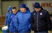 24 February 2014; Ballinamallard United manager Whitey Anderson, centre. Setanta Sports Cup, Quarter-Final, 1st leg, Ballinamallard United v St Patrick's Athletic, Ferney Park, Ballinamallard, Co. Fermanagh. Picture credit: Oliver McVeigh / SPORTSFILE