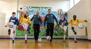25 February 2014; Aviva today launched this year’s Aviva Health FAI Primary School 5’s competition at Scoil Áine Naofa in Lucan, a first time participant in this year’s 5’s.  The competition for all Primary Schools will see over 17,000 children compete this year for a chance to play in the All-Ireland Finals at Aviva Stadium on 28th May. More information can be found on www.FAIS.ie. Pictured at the launch are Republic of Ireland internationals David Forde and Stephanie Roche with children from Scoil Aine Naofa, Esker, Lucan, Co. Dublin, from left, Jamie Kelly, Zara Lawless, Sophie Goodwin and Obimidi Solanke. Scoil Aine Naofa, Esker, Lucan, Co. Dublin. Picture credit: Pat Murphy / SPORTSFILE