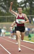 24 July 2005; Martin Finnegan, Mullingar A.C., crosses the finish line to win the Men's 5000m final during the AAI National Track and Field Championships. Morton Stadium, Santry, Dublin. Picture credit; Pat Murphy / SPORTSFILE