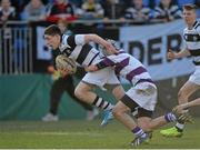 26 February 2014; Cian Walsh, Belvedere, is tackled by Sean Butler, Clongowes. Beauchamps Leinster Schools Junior Cup, Quarter-Final, Clongowes v Belvedere, Donnybrook Stadium, Donnybrook, Dublin. Picture credit: Matt Browne / SPORTSFILE