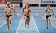 26 February 2014; Kelly Proper, centre, on her way to winning the women's 60m event event during the AIT International Arena Grand Prix. Athlone Institute of Technology International Arena, Athlone, Co. Westmeath. Picture credit: Stephen McCarthy / SPORTSFILE