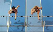 26 February 2014; Eva Vital, left, on her way to winning the women's 60m hurdle event from second place Sarah Lavin, right, during the AIT International Arena Grand Prix. Athlone Institute of Technology International Arena, Athlone, Co. Westmeath. Picture credit: Stephen McCarthy / SPORTSFILE