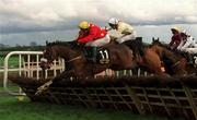 6 April 1999; She's our Mare, with David Casey up, right, jumps the last ahead of Owen Bart, with Tom Malone up, on their way to winning the Powers Handicap Hurdle at Fairyhouse Racecourse in Ratoath, Meath. Photo by Matt Browne/Sportsfile