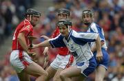 24 July 2005; Fergal Hartley, Waterford, in action against Cork's Brian Corcoran, left, and Ben O'Connor. Guinness All-Ireland Senior Hurling Championship Quarter-Final, Cork v Waterford, Croke Park, Dublin. Picture credit; Ray McManus / SPORTSFILE