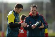 27 February 2014; Munster head coach Rob Penney in conversation with Donnacha Ryan during squad training ahead of their Celtic League 2013/14, Round 16, game against Scarlets on Saturday. Munster Rugby Squad Training, Cork Institute of Technology, Bishopstown, Cork. Picture credit: Diarmuid Greene / SPORTSFILE