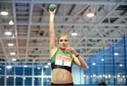 26 February 2014; Brianne Theisen Eaton competes in the women's shot putt event during the AIT International Arena Grand Prix. Athlone Institute of Technology International Arena, Athlone, Co. Westmeath. Picture credit: Stephen McCarthy / SPORTSFILE