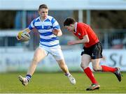 27 February 2014; John Gallagher, Blackrock College, in action against Robert Mackey, CUS. Beauchamps Leinster Schools Junior Cup, Quarter-Final, Blackrock College v CUS, Donnybrook Stadium, Donnybrook, Dublin. Picture credit: Piaras Ó Mídheach / SPORTSFILE