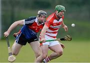 1 March 2014; John O'Dwyer, Cork Institute of Technology, in action against Jerome Maher, Waterford Institute of Technology. Irish Daly Mail Fitzgibbon Cup Final, Waterford Institute of Technology v Cork Institute of Technology. The Dub, Queen's University, Belfast, Co. Antrim. Picture credit: Oliver McVeigh / SPORTSFILE