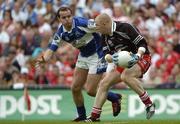 6 August 2005; Barry Gillis, Derry goalkeeper, in action against Stephen Kelly, Laois. Bank of Ireland All-Ireland Senior Football Championship Qualifier, Round 4, Laois v Derry, Croke Park, Dublin. Picture credit; Damien Eagers / SPORTSFILE