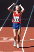 12 August 2005; Sergey Kirdyapkin, Russia, crosses the line to win the Men's 50k Race Walk event. 2005 IAAF World Athletic Championships, Helsinki, Finland. Picture credit; Pat Murphy / SPORTSFILE