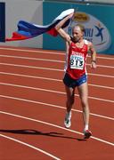 12 August 2005; Sergey Kirdyapkin, Russia, celebrates after winning the Men's 50k Race Walk event. 2005 IAAF World Athletic Championships, Helsinki, Finland. Picture credit; Pat Murphy / SPORTSFILE
