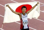 12 August 2005; China's Chengliang Zhao celebrates after finishing in 5th place in the Men's 50k Race Walk event. 2005 IAAF World Athletic Championships, Helsinki, Finland. Picture credit; Pat Murphy / SPORTSFILE