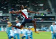 12 August 2005; Dwight Phillips, USA, in action during the qualifying for the Men's Long Jump Final. 2005 IAAF World Athletic Championships, Helsinki, Finland. Picture credit; Pat Murphy / SPORTSFILE