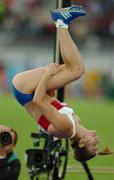 12 August 2005; Yelena Isinbayeva, Russia, summersaults in celebration of victory in the Women's Pole Vault competition and setting a new world record of 5.1 metres in the process. 2005 IAAF World Athletic Championships, Helsinki, Finland. Picture credit; Pat Murphy / SPORTSFILE