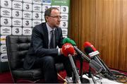 2 March 2014; Republic of Ireland manager Martin O'Neill speaking during a press briefing ahead of their Friendly International match against Serbia on Wednesday. Republic of Ireland Press Briefing, Dublin Airport, Co. Dublin. Picture credit: David Maher / SPORTSFILE