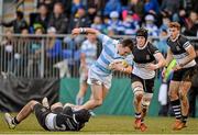 2 March 2014; Zach O'Hagan, Blackrock College, is tackled by Connor Johnson, Newbridge College. Beauchamps Leinster Schools Senior Cup, Semi-Final, Blackrock College v Newbridge College, Donnybrook Stadium, Donnybrook, Dublin. Picture credit: Ramsey Cardy / SPORTSFILE