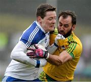 2 March 2014; Conor McManus, Monaghan, in action against Karl Lacey, Donegal. Allianz Football League, Division 2, Round 3, Donegal v Monaghan, O'Donnell Park, Letterkenny, Co. Donegal. Picture credit: Oliver McVeigh / SPORTSFILE