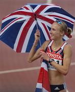 14 August 2005; Paula Radcliffe, Great Britain, celebrates after victory in the Women's Marathon. 2005 IAAF World Athletic Championships, Helsinki, Finland. Picture credit; Pat Murphy / SPORTSFILE