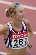 14 August 2005; Paula Radcliffe, Great Britain, after victory in the Women's Marathon. 2005 IAAF World Athletic Championships, Helsinki, Finland. Picture credit; Pat Murphy / SPORTSFILE