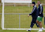 15 August 2005; Damien Duff, left, and Stephen Carr, Republic of Ireland, walk the pitch during squad training. Malahide FC, Gannon Park, Malahide, Dublin. Picture credit; Brendan Moran / SPORTSFILE
