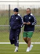 15 August 2005; Damien Duff, left, and Stephen Carr, Republic of Ireland, during squad training. Malahide FC, Gannon Park, Malahide, Dublin. Picture credit; Brendan Moran / SPORTSFILE