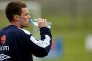 15 August 2005; Steve Finnan, Republic of Ireland, takes a drink during squad training. Malahide FC, Gannon Park, Malahide, Dublin. Picture credit; Brendan Moran / SPORTSFILE