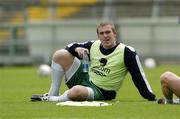 16 August 2005; Richard Dunne, Republic of Ireland, takes a break during squad training. Lansdowne Road, Dublin. Picture credit; David Maher / SPORTSFILE