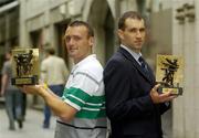15 August 2005; Sean McMahon, Clare hurler, right, and Paddy Bradley, Derry footballer, who were presented with the Vodafone Player of the Month awards for the month of July. Westbury Hotel, Dublin. Picture credit; Damien Eagers / SPORTSFILE