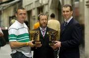 15 August 2005; GAA President Sean Kelly with Sean McMahon, Clare hurler, right, and Paddy Bradley, Derry footballer, who were presented with the Vodafone Player of the Month awards for the month of July. Westbury Hotel, Dublin. Picture credit; Damien Eagers / SPORTSFILE