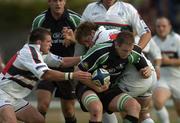 19 August 2005; Colm Rigney, Connacht, in action against Shane Jennings, left and Brett Deacon, Leicester Tigers. Connacht Pre-Season Friendly 2005-2006, Connacht v Leicester Tigers, Sportsground, Galway. Picture credit; Damien Eagers / SPORTSFILE