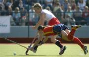 20 August 2005; Leisa King, England, in action against Barbara Malda, Spain. 7th Women's European Nations Hockey Championship, 3rd / 4th Place Play-Off Game, England v Spain, Belfield, UCD, Dublin. Picture credit; Brendan Moran / SPORTSFILE